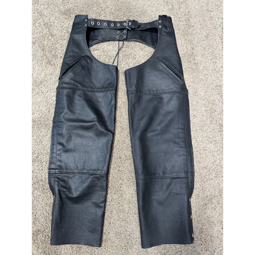 Vintage Motorcycle Chaps Mens Medium Black Leather Western Riding Biker 90s Y2K